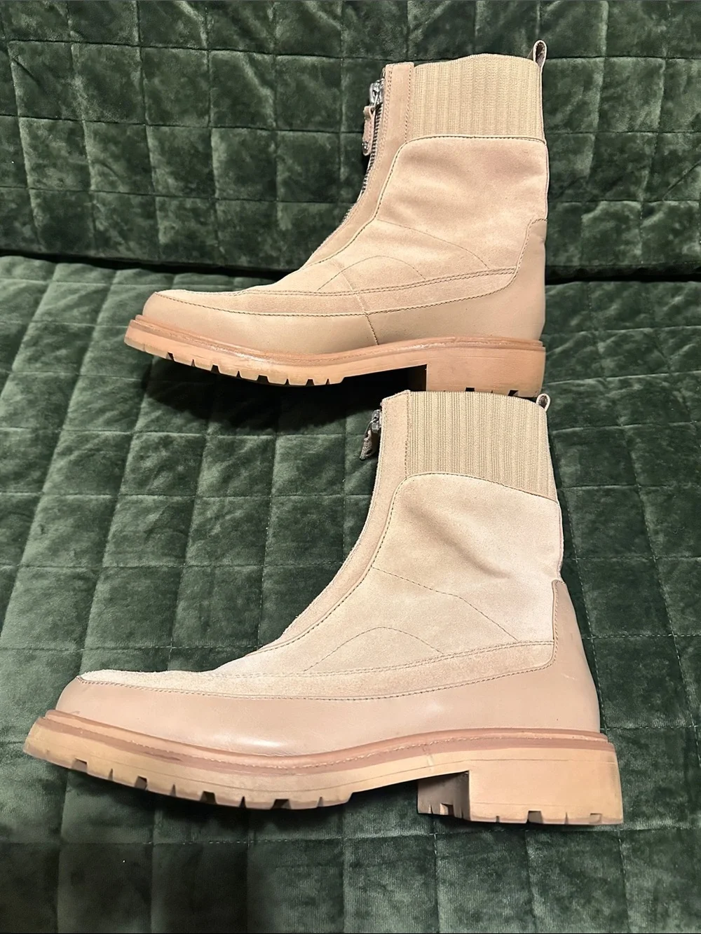 Sam Edelman Beige Front-Zip Chunky Sole Ankle Boots